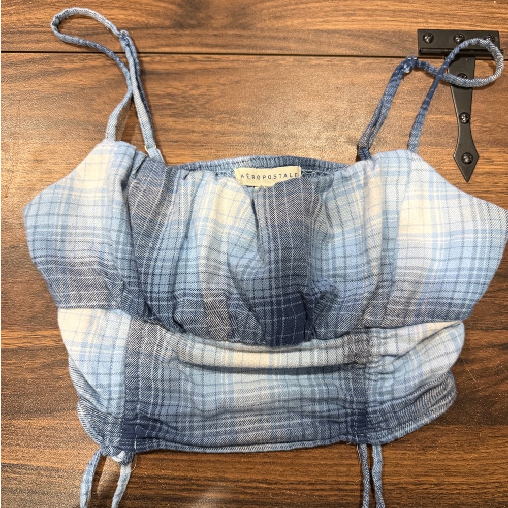 Aeropostale Light Blue Plaid Crop Top